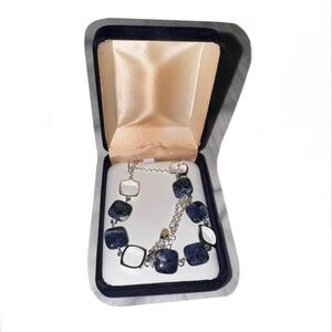 Silver and Blue Square Stone Bracelet